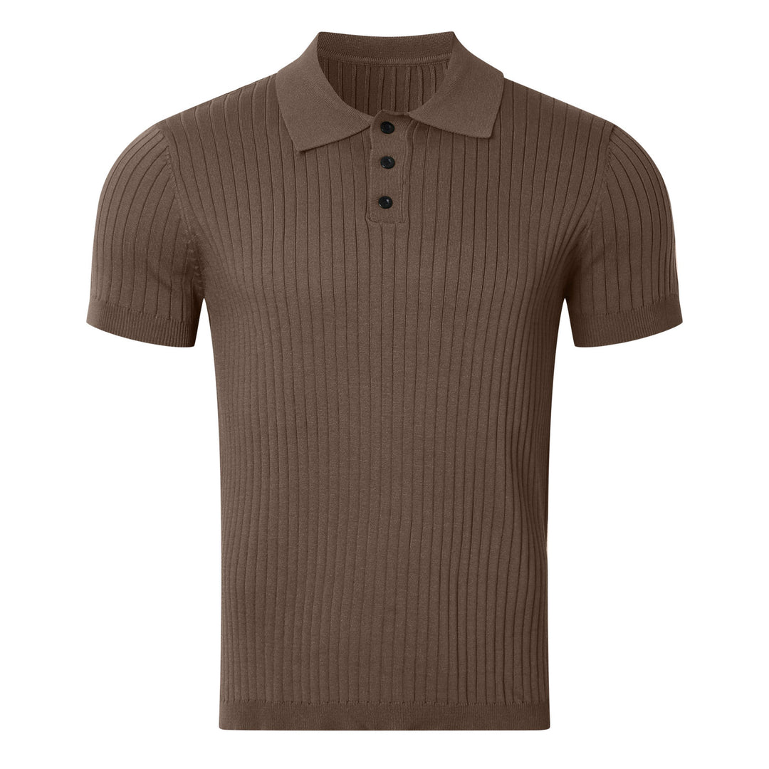Men's narrow-cut ribbed polo shirt made of fine knit with short sleeves and polo collar Mune Fashion