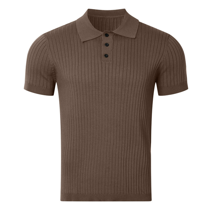 Men's narrow-cut ribbed polo shirt made of fine knit with short sleeves and polo collar Mune Fashion