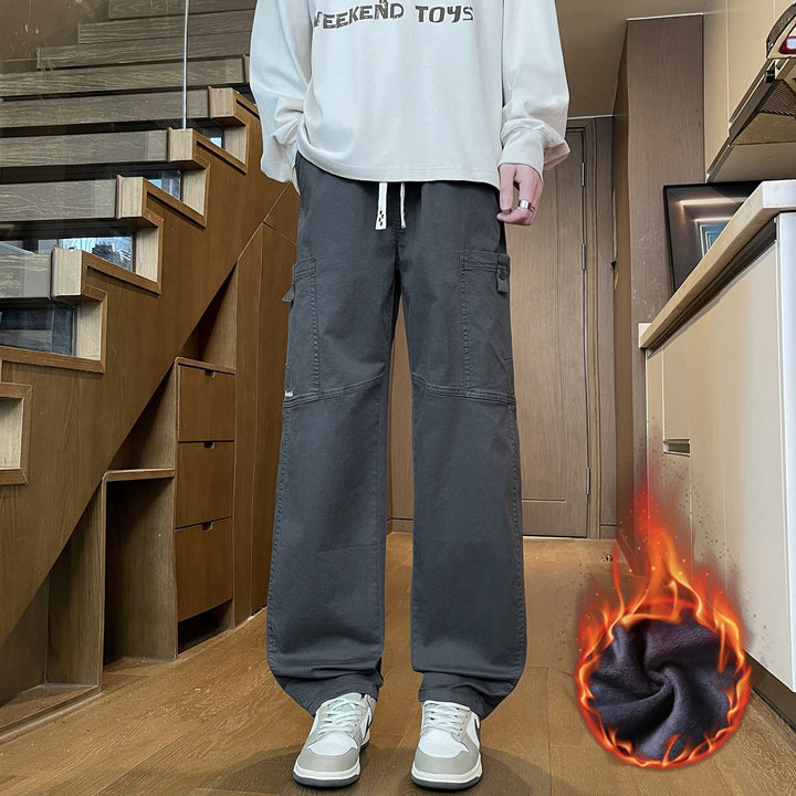 Men's Wide Cargo Pants with Thermal Lining, Drawstring Waist & Utility Pockets Mune Fashion