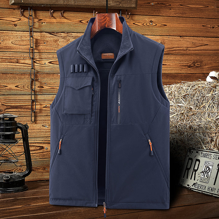Men's Sleeveless Softshell Outdoor Vest with Fleece Lining, High Stand Collar and Multifunctional Pockets Mune Fashion
