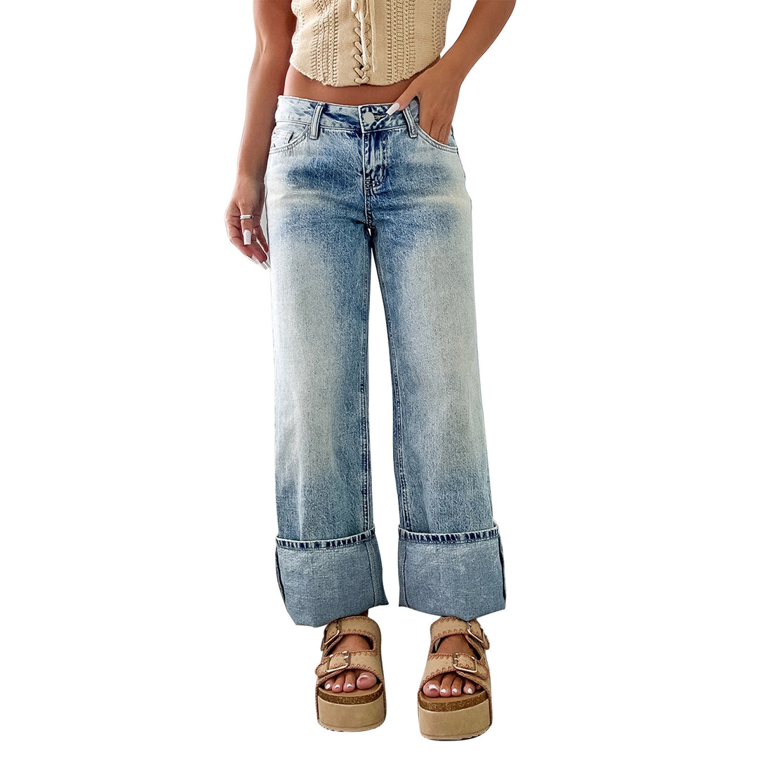 Women Wide High-Waist Jeans with Wide Cuff Mune Fashion