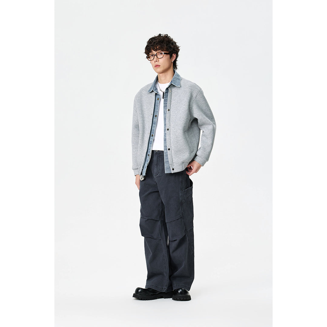 Unisex Layered Look Boxy Blouson with integrated Denim Collar and Snap Button Placket Mune Fashion