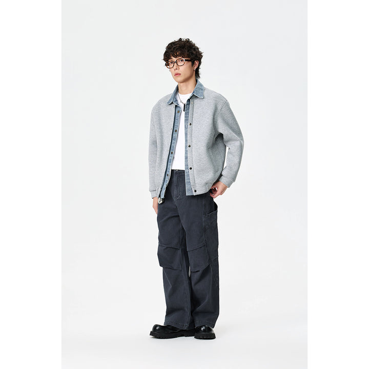 Unisex Layered Look Boxy Blouson with integrated Denim Collar and Snap Button Placket Mune Fashion
