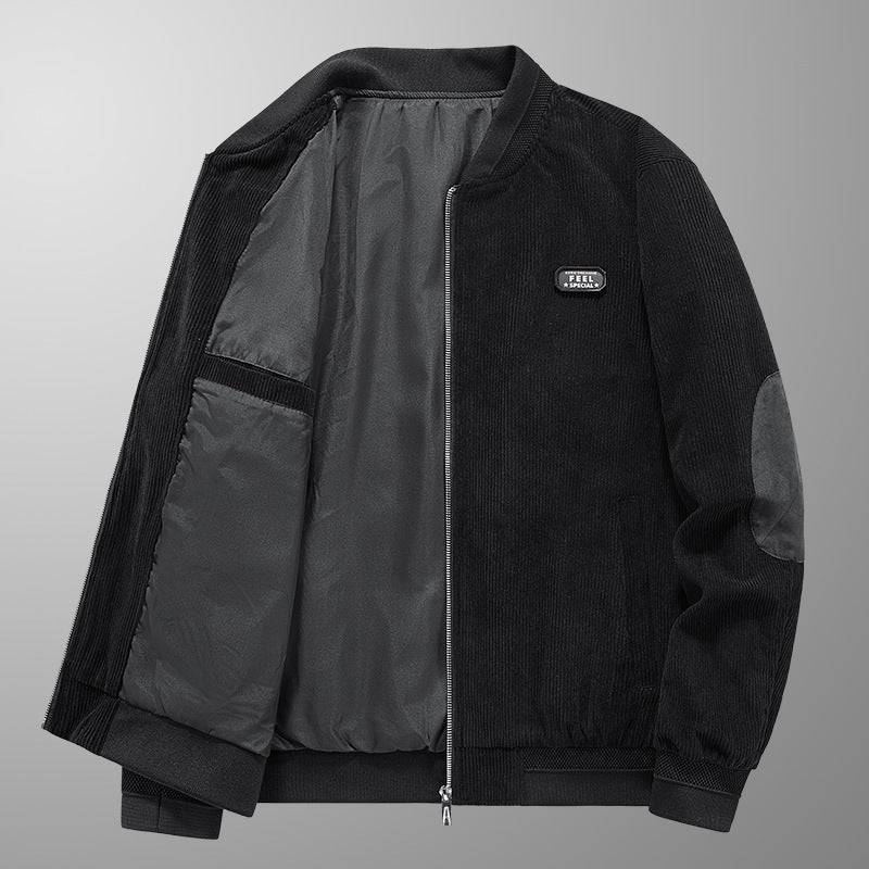 Men's corduroy bomber jacket with zipper, elastic cuffs, and elbow patches Mune Fashion