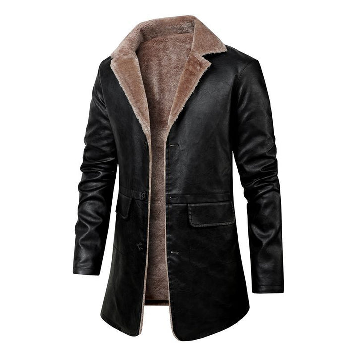 Men's Elegant Leather Jacket with Warm Lining Mune Fashion