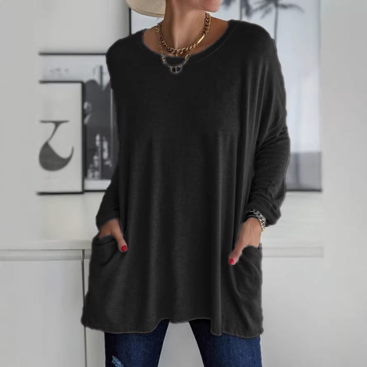 Women Oversize Tunic with Side Pockets and Round Neckline Mune Fashion