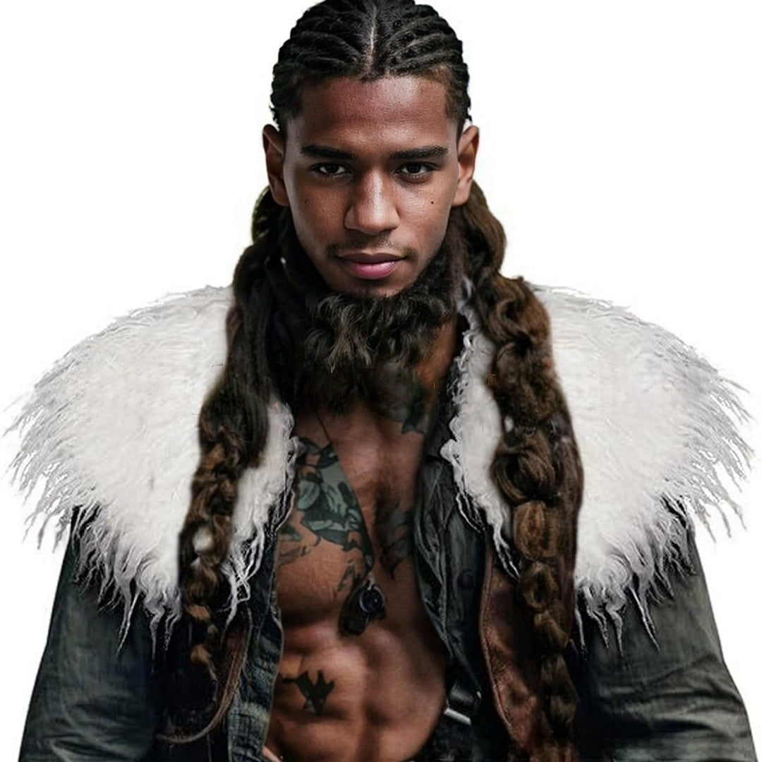 Men's faux fur shoulder cape in Nordic style with voluminous long pile Mune Fashion