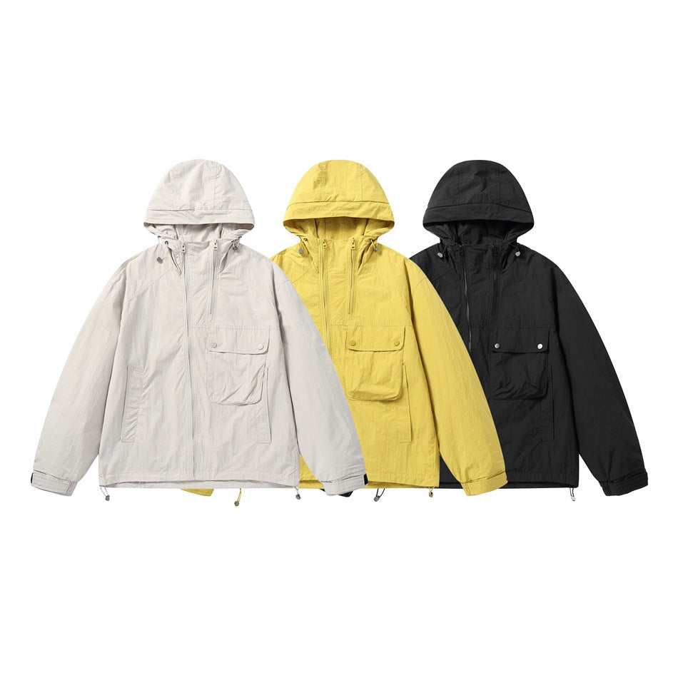 Unisex Lightweight Boxy Windbreaker with Hood, Utility Chest Pocket and Drawstring Mune Fashion