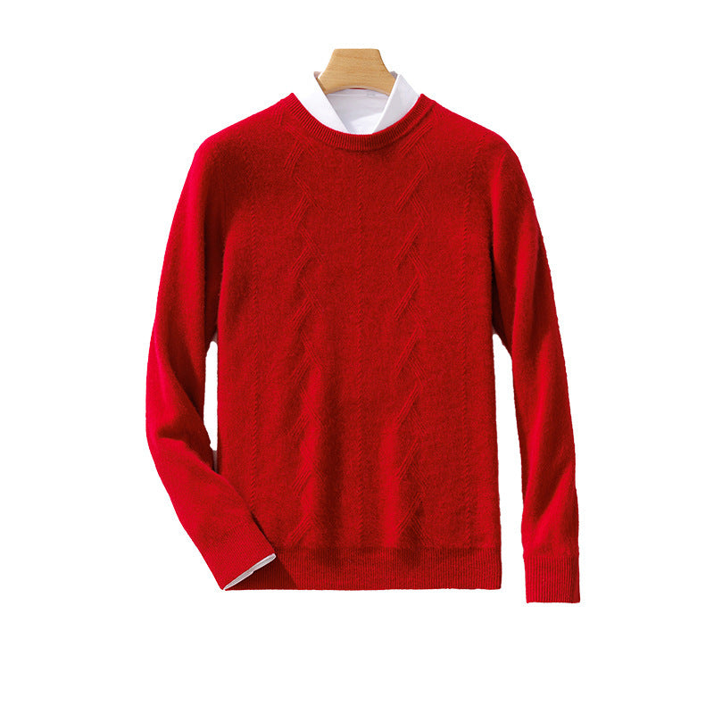 Men's Luxurious Fine Knit Crew Neck Sweater with Subtle Cable Pattern Mune Fashion
