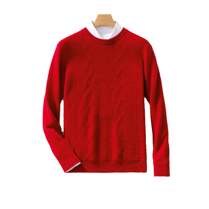 Men's Luxurious Fine Knit Crew Neck Sweater with Subtle Cable Pattern Mune Fashion
