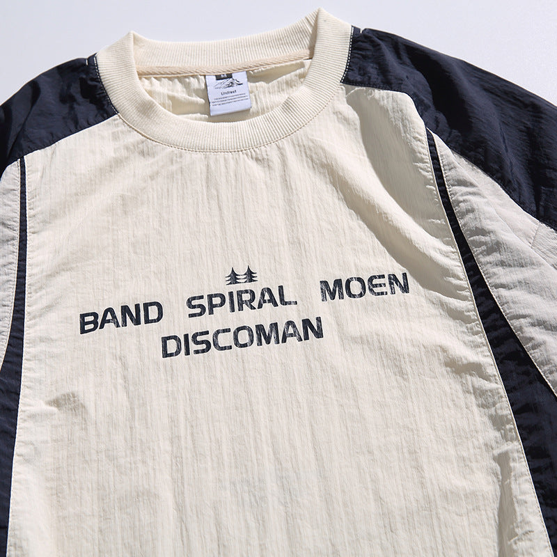 Unisex Loose-Fit Retro Sporty Long Sleeve Shirt with Contrast Panels and Drawstring Hem Mune Fashion