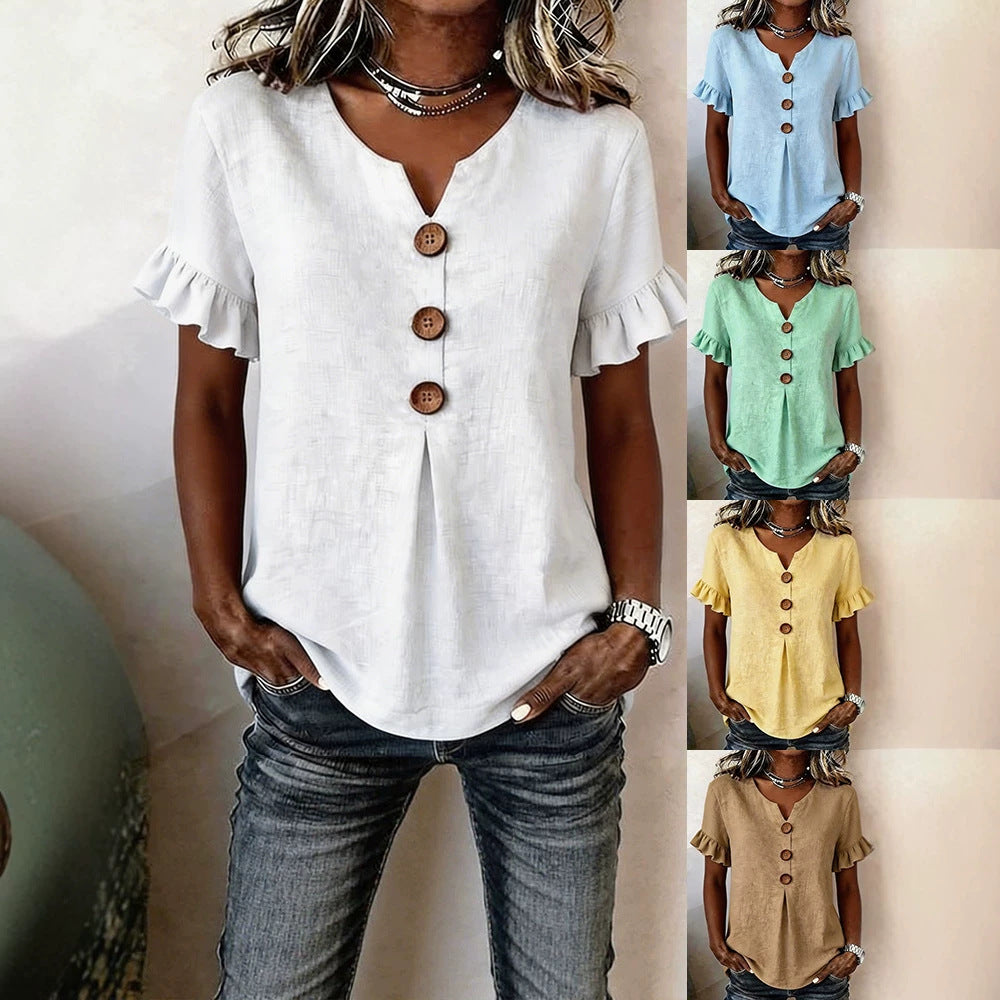 Women's top with ruffled hems and button details Mune Fashion