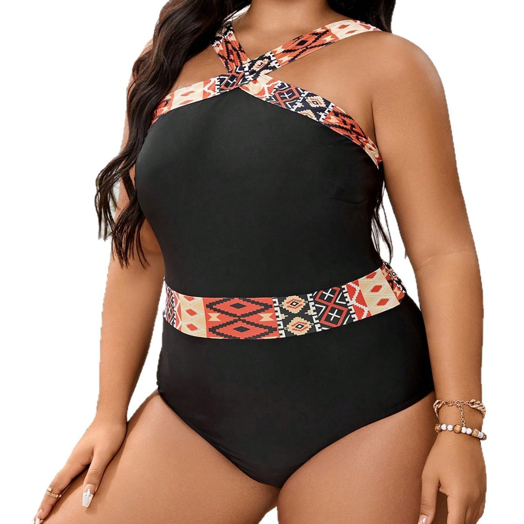 Women's One-Piece Swimsuit with Fashionable Geo Pattern and Adjustable Neckline Mune Fashion