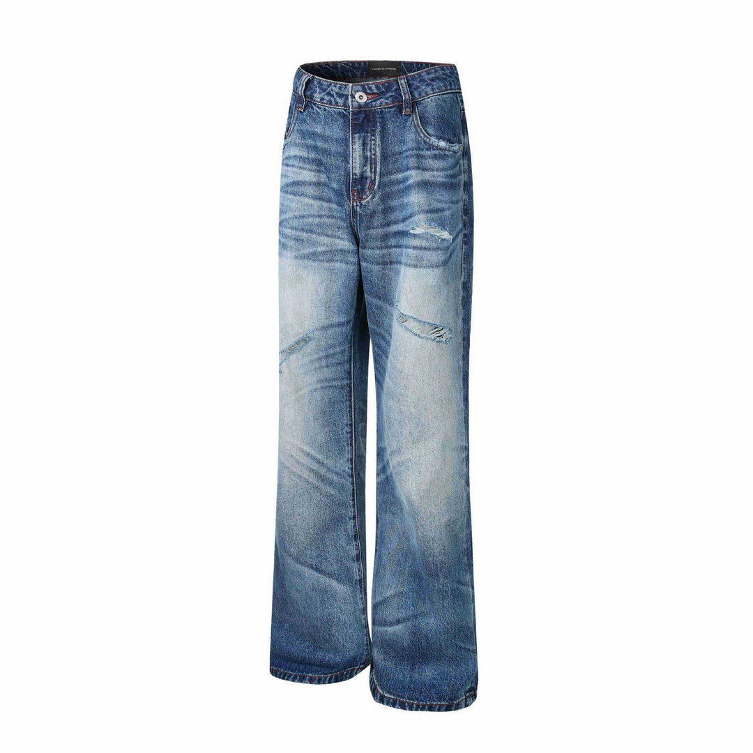 Women High-Cut Jeans with Wide Leg, Destroyed Look and Five-Pocket Style Mune Fashion