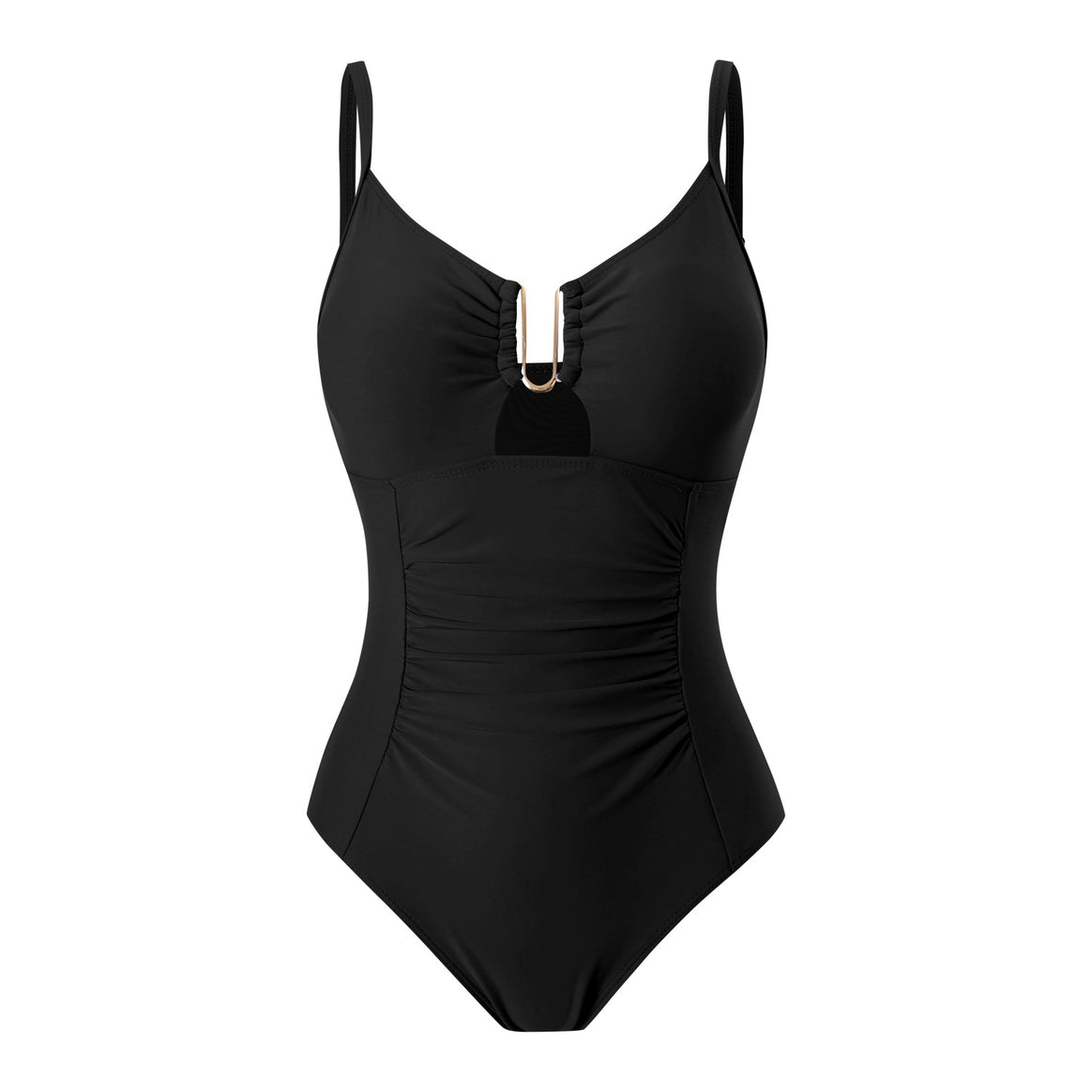 Ladies One-Piece Swimsuit with Ruching and Elegant Zipper Mune Fashion