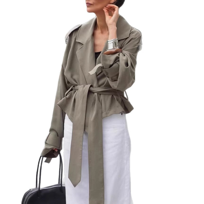 Women Tailored Wrap Coat with Extra Long Tie Belt Mune Fashion