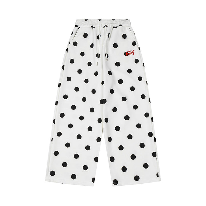 Women's Wide Culotte Lounge Pants made of French Terry with Comfort Waistband and Polka Dot Pattern Mune Fashion