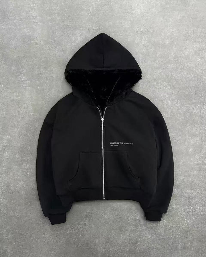 Unisex padded hooded jacket short cut with cross zipper Mune Fashion