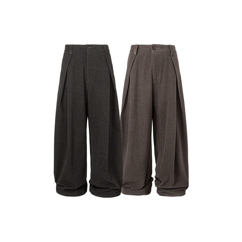 Women's Wide Palazzo Pants with High Waist, Pleats and Turned Hem Mune Fashion