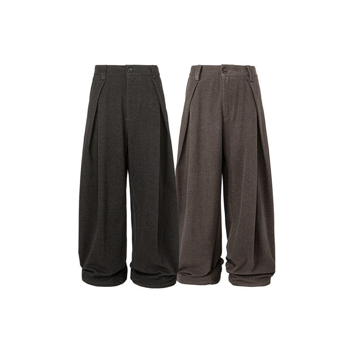 Women's Wide Palazzo Pants with High Waist, Pleats and Turned Hem Mune Fashion