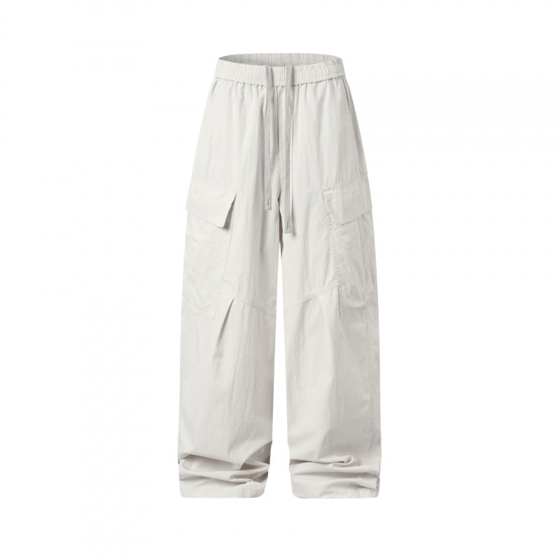 Unisex Wide Cargo Pants with Elastic Waistband, Drawstring and Patch Flap Pockets Mune Fashion