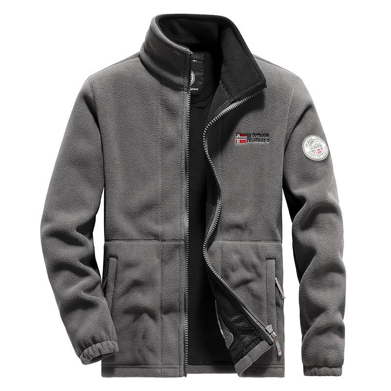 Men's fleece jacket with stand-up collar, full-length zipper, and warm teddy lining Mune Fashion