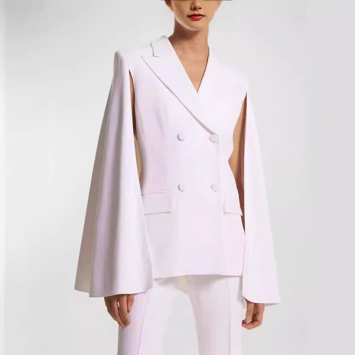 Women's Double-Breasted Blazer with Cape Sleeves and Tailored Silhouette Mune Fashion