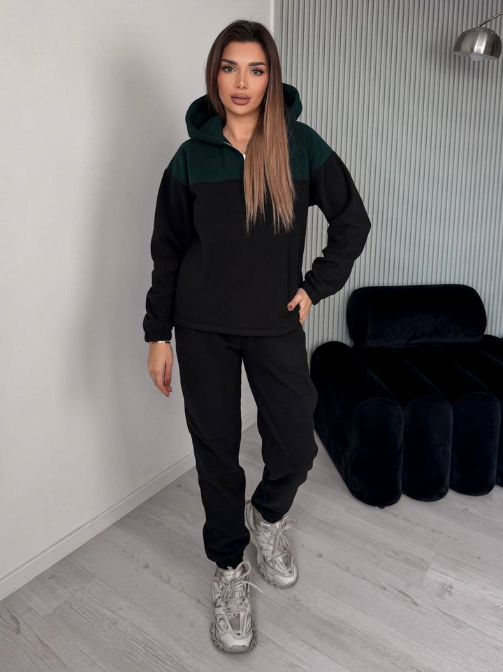Women Two-Piece Color Block Loungewear Set with Half Zipper and Slim Jogging Pants Mune Fashion