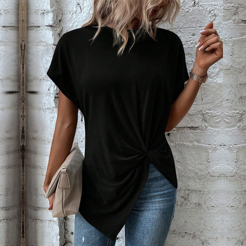 Women's asymmetrical knot shirt with dropped shoulders and twist detail