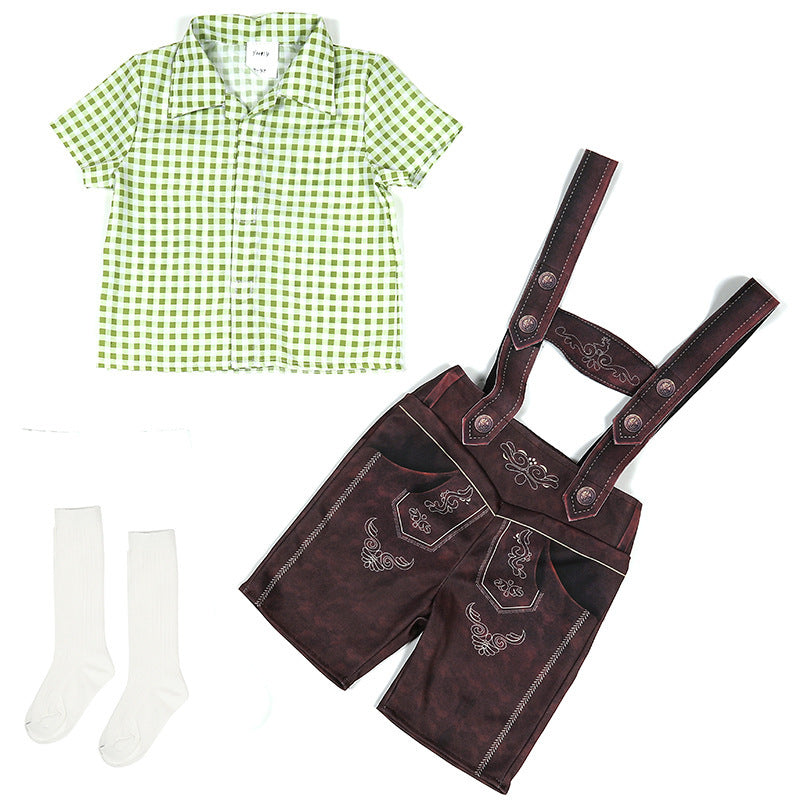Men's short traditional leather pants with adjustable straps and traditional embroidery Mune Fashion