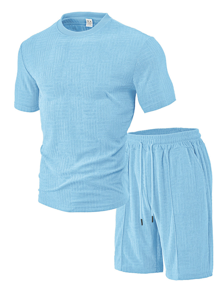 Men's nano relief structure lounge two-piece with short sleeve round neck and elastic drawstring Bermuda Mune Fashion