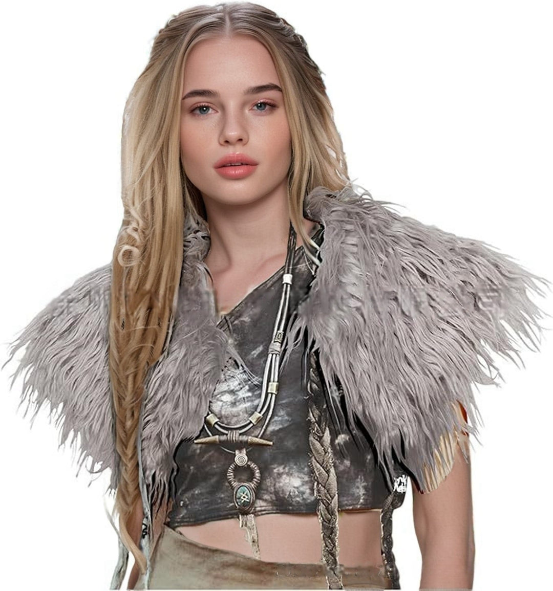 Ladies' shoulder stole made of long-fiber artificial fur with dramatic shaggy collar Mune Fashion