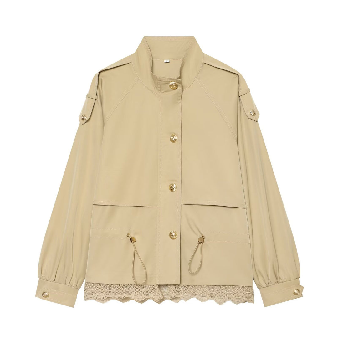 Women's lightweight parka jacket with drawstring and lace hem Mune Fashion