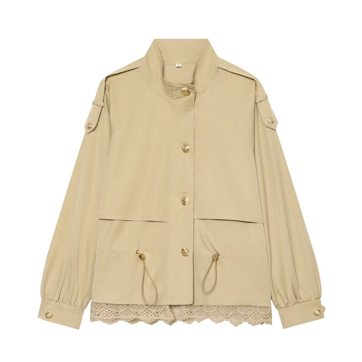 Women's lightweight parka jacket with drawstring and lace hem Mune Fashion