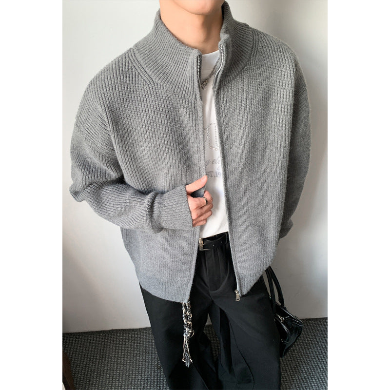 Men's Stylish Knit Sweater with Stand-up Collar Mune Fashion