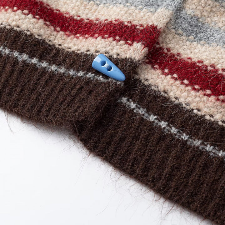 Women's Striped Hooded Cardigan made of fluffy Mohair blend with triangle buttons Mune Fashion