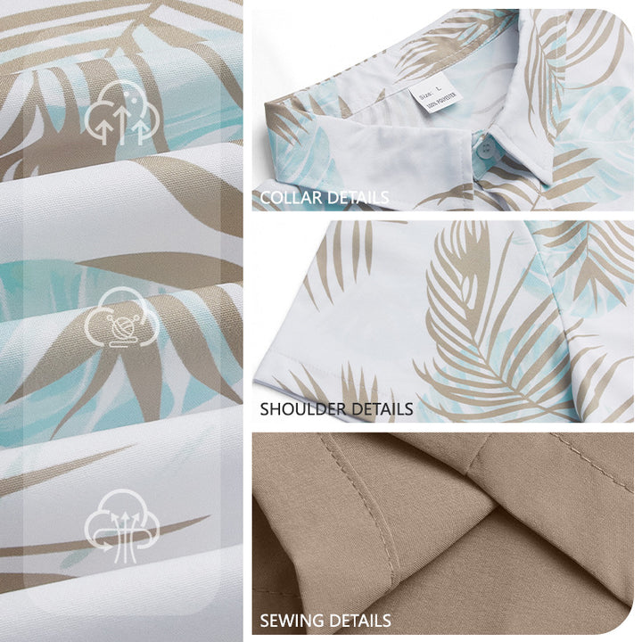 Men's vacation set with short-sleeved lapel shirt in palm print and elastic drawstring bermuda Mune Fashion