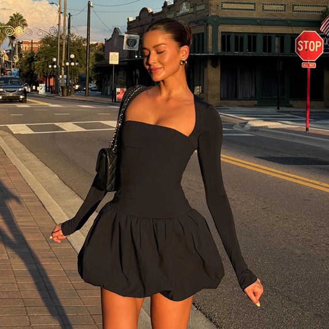 Ladies' form-fitting ballet bodysuit with long sleeves and gathered tulip skirt Mune Fashion