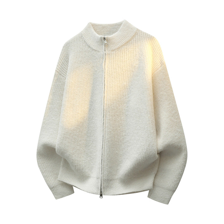 Unisex Oversize Structured Knit Half-Zip Cardigan with Stand Collar & Two-Way Zipper Mune Fashion