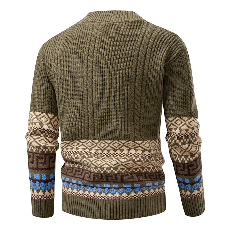 Men's knitted cardigan with cable pattern, jacquard cuffs, and button closure Mune Fashion
