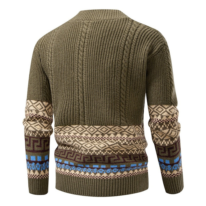 Men's knitted cardigan with cable pattern, jacquard cuffs, and button closure Mune Fashion