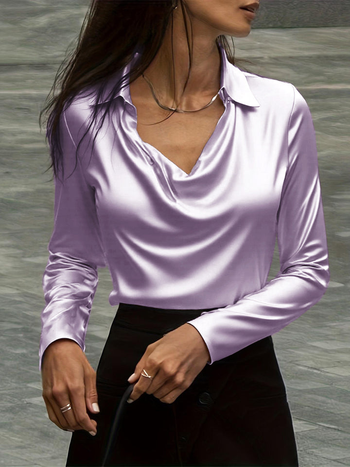 Women's satin blouse with waterfall collar and shirt collar Mune Fashion
