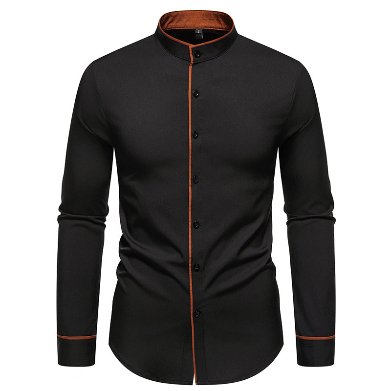 Men's slim fit shirt with stand-up collar, contrasting piping, and stretch cotton blend Mune Fashion