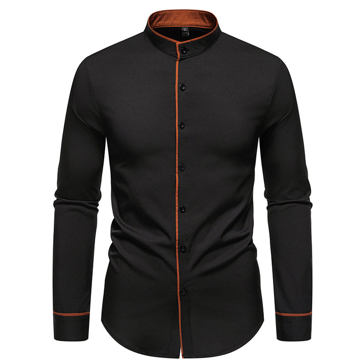 Men's slim fit shirt with stand-up collar, contrasting piping, and stretch cotton blend Mune Fashion
