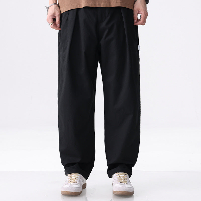 Men's Wide Cotton Blend Cargo Pants with Pleats and Elastic Drawstring Mune Fashion
