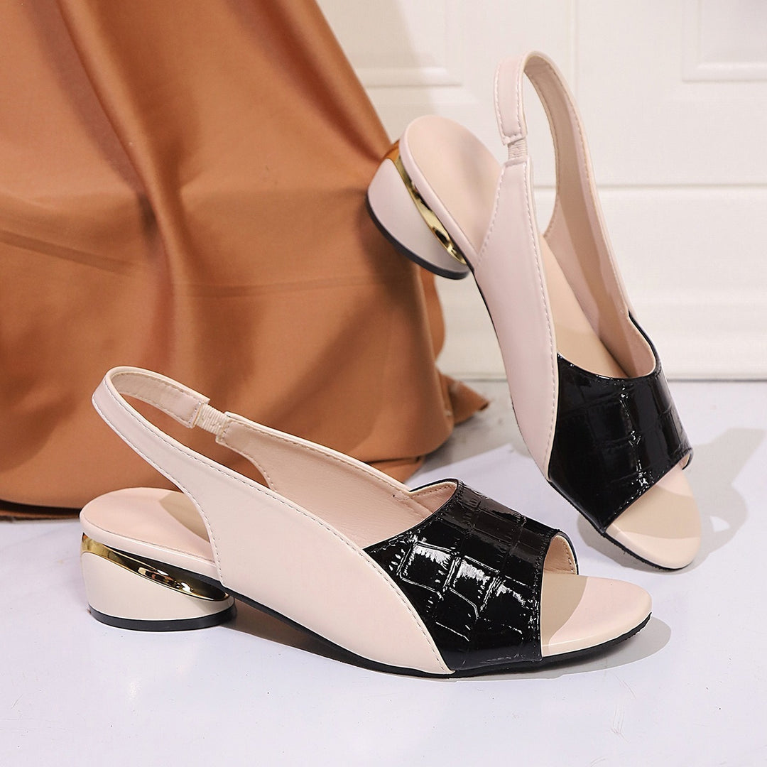Women's slingback sandals with crocodile embossing and low block heel Mune Fashion