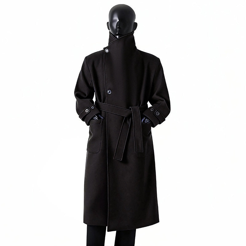 Men's Elegant Long Coat made of Wool Blend with Generous Shawl Collar and Roll-Up Cuffs Mune Fashion