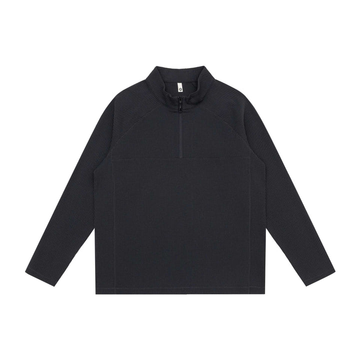 Unisex Waffle Knit Half-Zip Pullover with Troyer Collar and Raglan Sleeves Mune Fashion