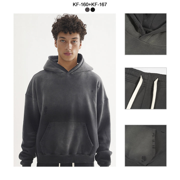 Men's Loose Distressed Sweatset with Cropped Hoodie and Baggy Jogging Pants Mune Fashion
