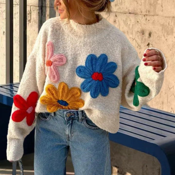 Women's Stylish Sweater with Floral Texture Design Mune
